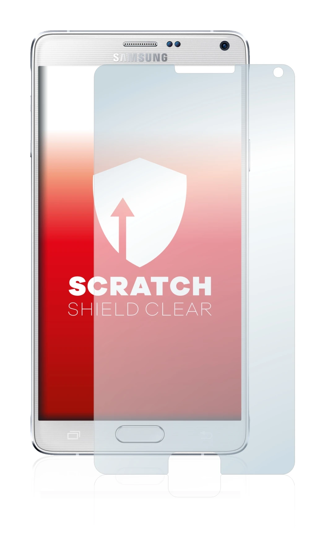 Abbildung des Geräts Samsung Galaxy Note 4 mit einer Vielzahl des Displayschutzes.