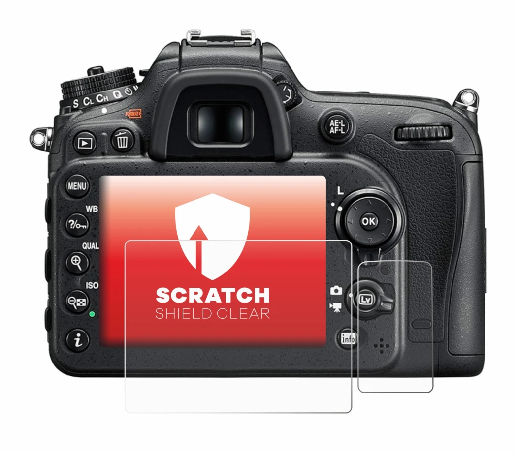 Abbildung des Geräts Nikon D7200 mit einer Vielzahl des Displayschutzes.