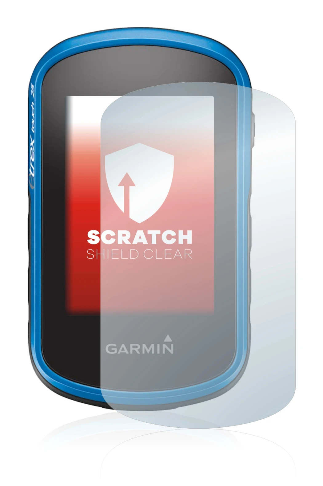 Abbildung des Geräts Garmin eTrex Touch 25 mit einer Vielzahl des Displayschutzes.