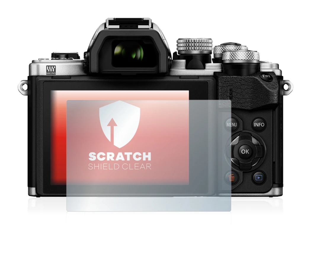 Abbildung des Geräts Olympus OM-D E-M10 Mark II mit einer Vielzahl des Displayschutzes.