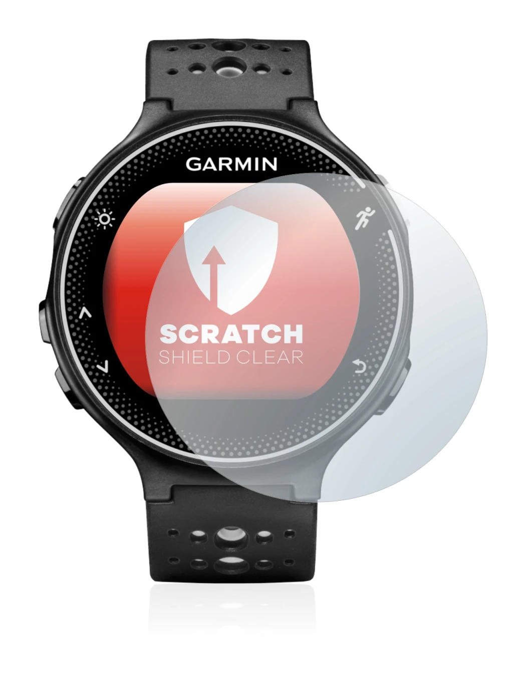 Abbildung des Geräts Garmin Forerunner 230 mit einer Vielzahl des Displayschutzes.