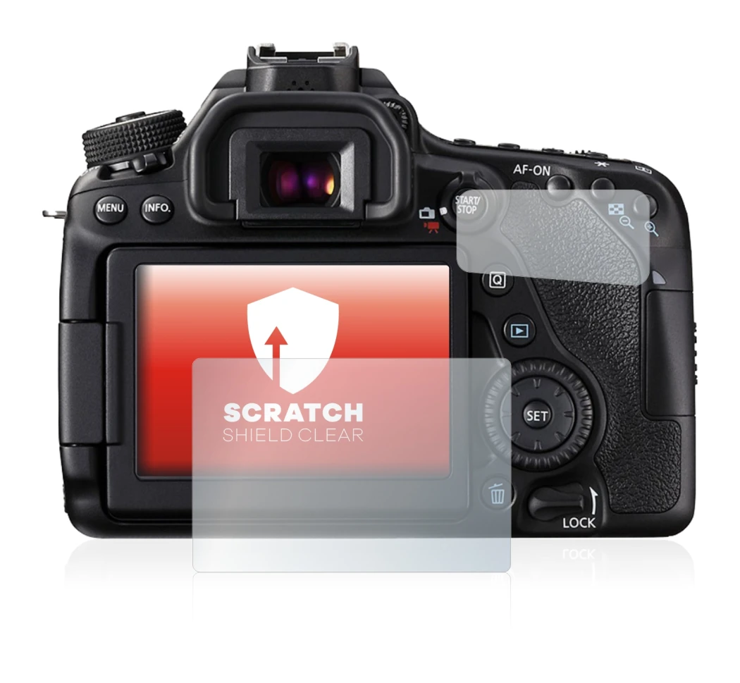 Abbildung des Geräts Canon EOS 80D mit einer Vielzahl des Displayschutzes.