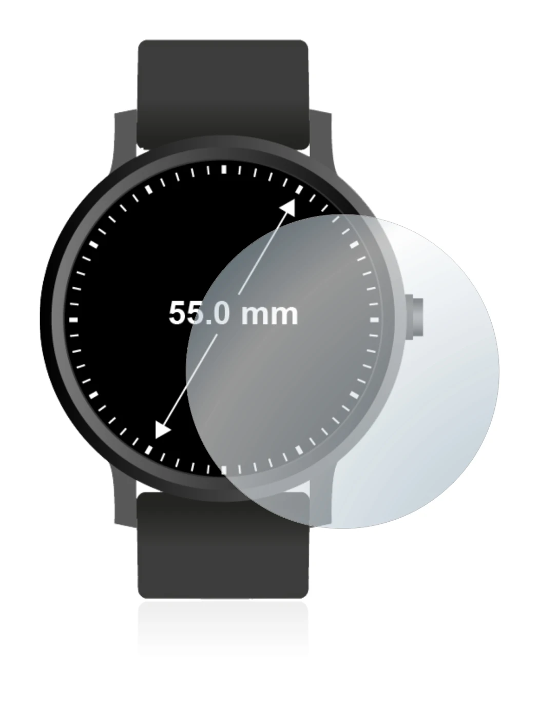 Abbildung des Geräts Armbanduhren (Kreisrund, ø: 55 mm) mit einer Vielzahl des Displayschutzes.