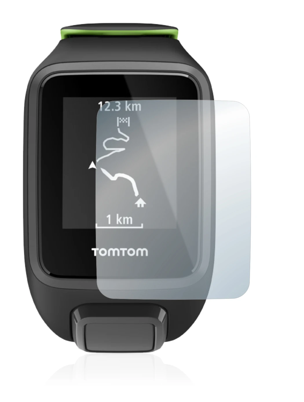 Abbildung des Geräts TomTom Runner 3 mit einer Vielzahl des Displayschutzes.