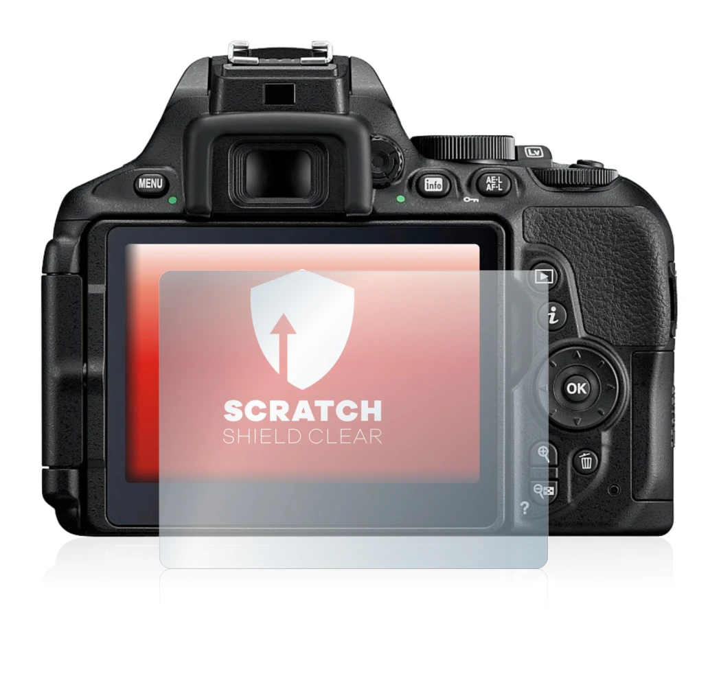 Abbildung des Geräts Nikon D5600 mit einer Vielzahl des Displayschutzes.