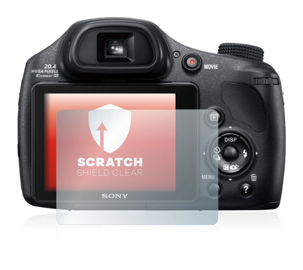 Abbildung des Geräts Sony Cyber-Shot DSC-HX350 mit einer Vielzahl des Displayschutzes.