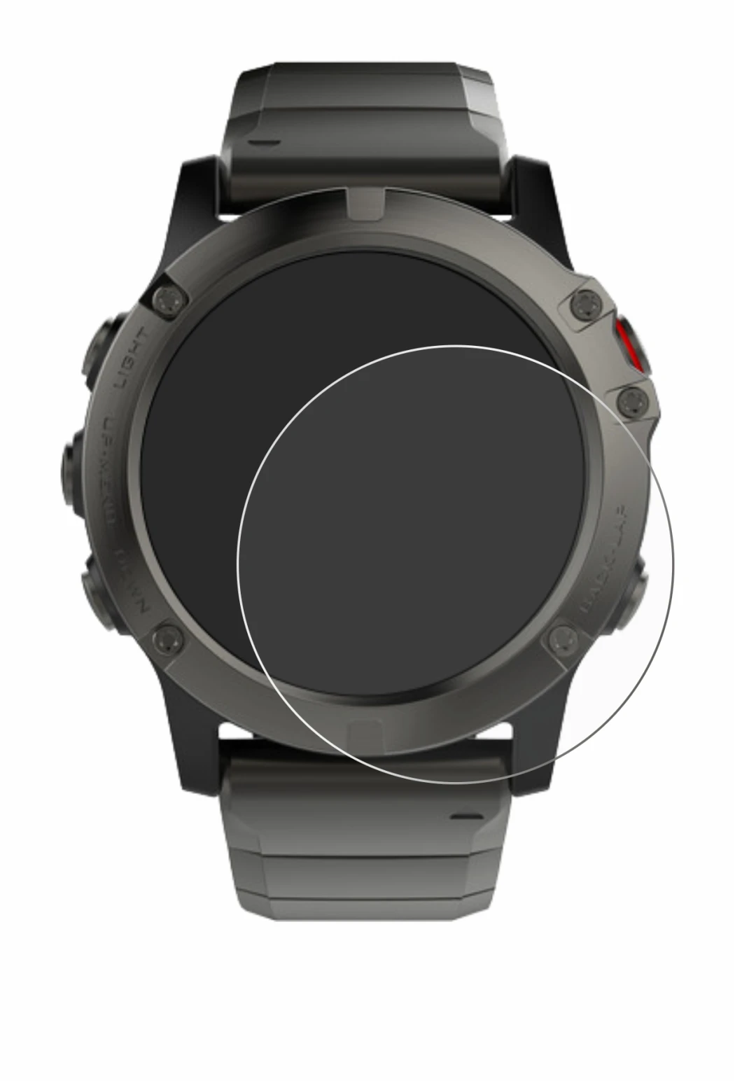 Abbildung des Geräts Garmin Fenix 5X (51 mm) mit einer Vielzahl des Displayschutzes.