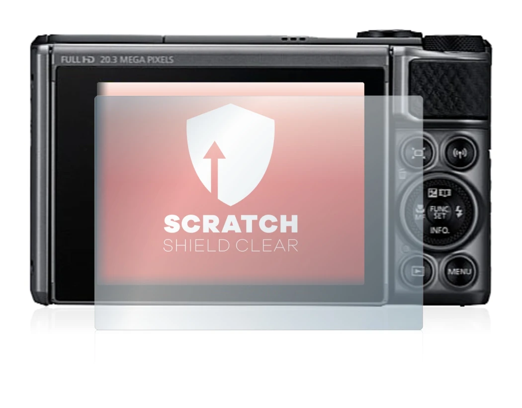 Abbildung des Geräts Canon PowerShot SX730 HS mit einer Vielzahl des Displayschutzes.