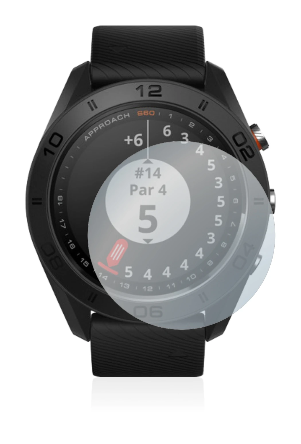 Abbildung des Geräts Garmin Approach S60 mit einer Vielzahl des Displayschutzes.