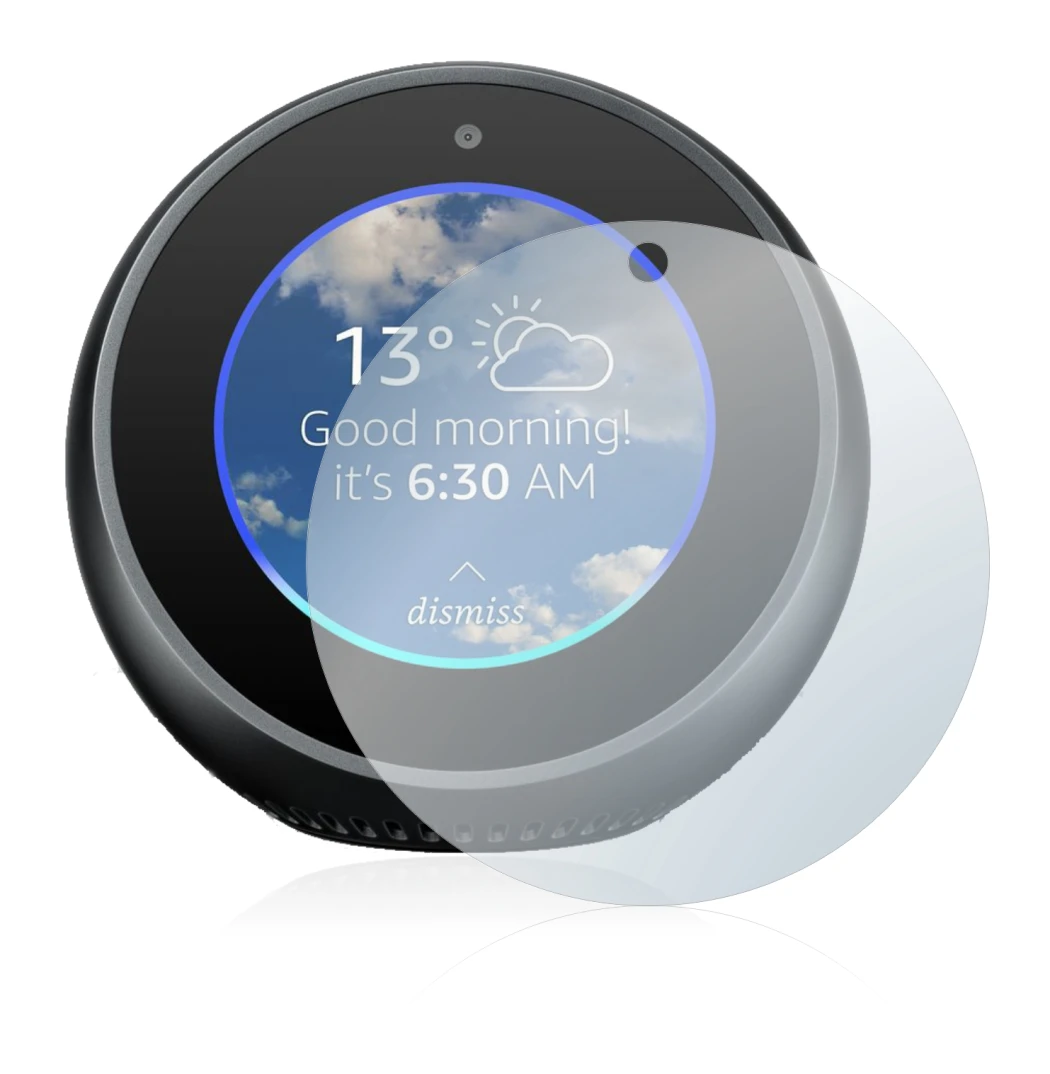 Abbildung des Geräts Amazon Echo Spot mit einer Vielzahl des Displayschutzes.