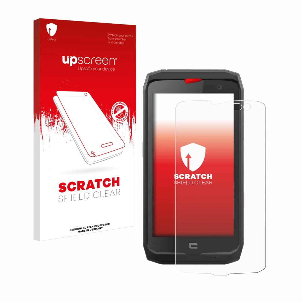 Vorderseite einer Produktverpackung mit dem Markenlogo upscreen. Daneben ist das Gerät Crosscall Action X3 mit dem zugehörigen