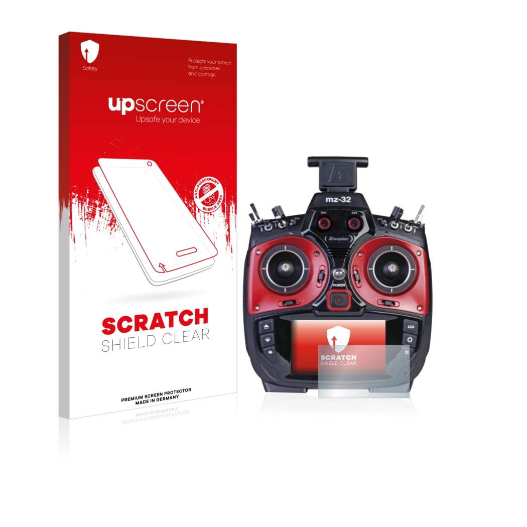 Vorderseite einer Produktverpackung mit dem Markenlogo upscreen. Daneben ist das Gerät Graupner MZ-32 (3.Gen) mit dem zugehöri