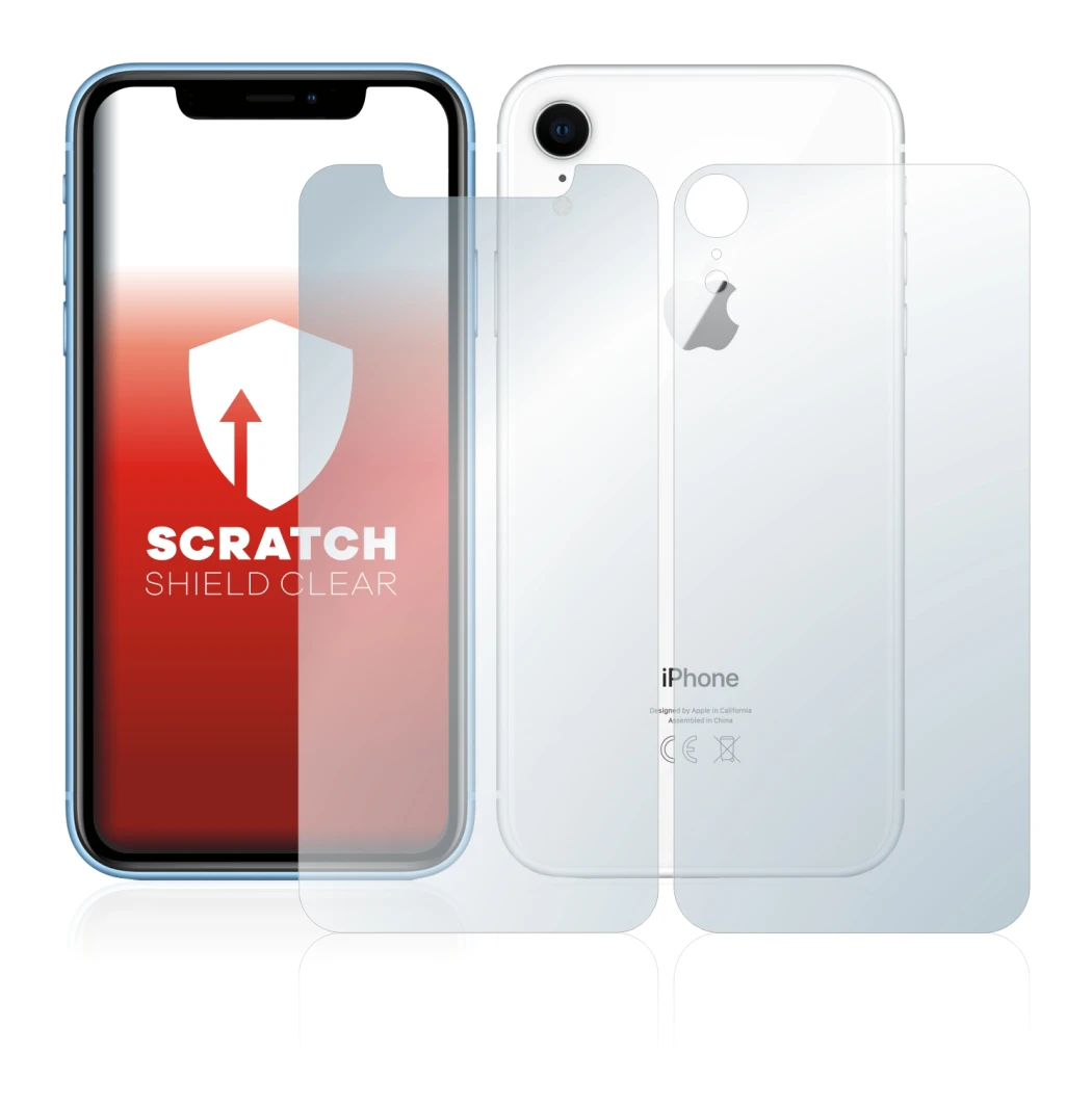 Abbildung des Geräts Apple iPhone XR (Display+Rückseite) mit einer Vielzahl des Displayschutzes.