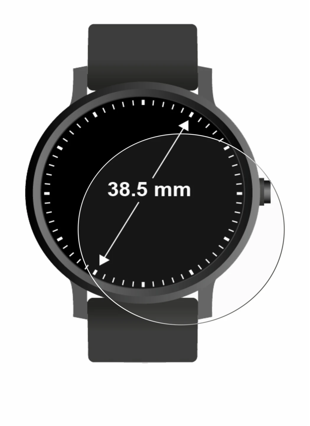 Abbildung des Geräts Armbanduhren (Kreisrund, ø: 38.5 mm) mit einer Vielzahl des Displayschutzes.