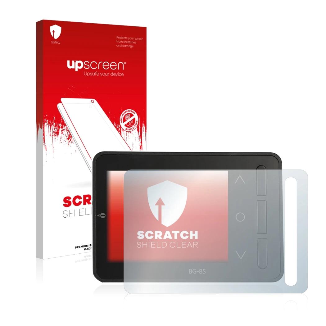 Vorderseite einer Produktverpackung mit dem Markenlogo upscreen. Daneben ist das Gerät ISDT BG-8S mit dem zugehörigen Displays