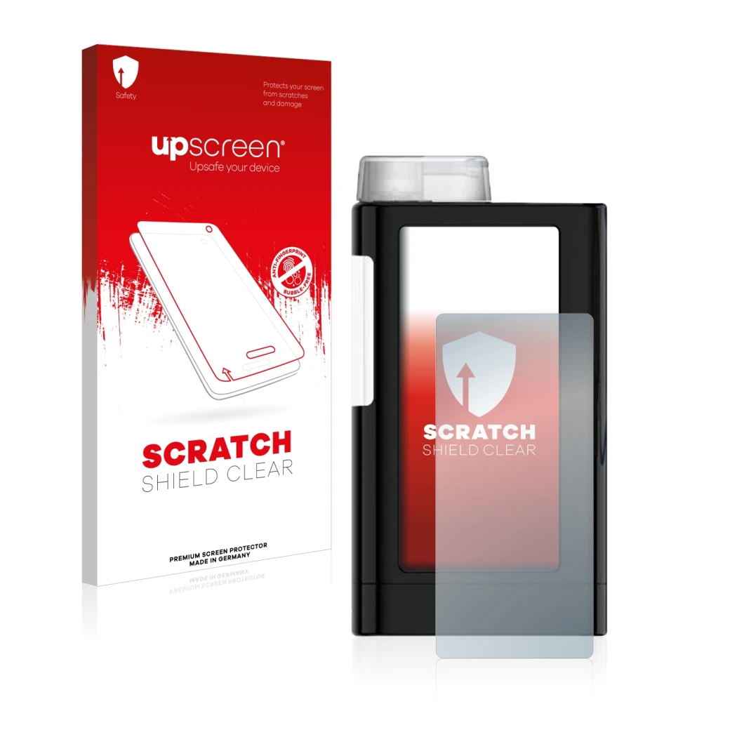 Vorderseite einer Produktverpackung mit dem Markenlogo upscreen. Daneben ist das Gerät Mylife YpsoPump mit dem zugehörigen Dis