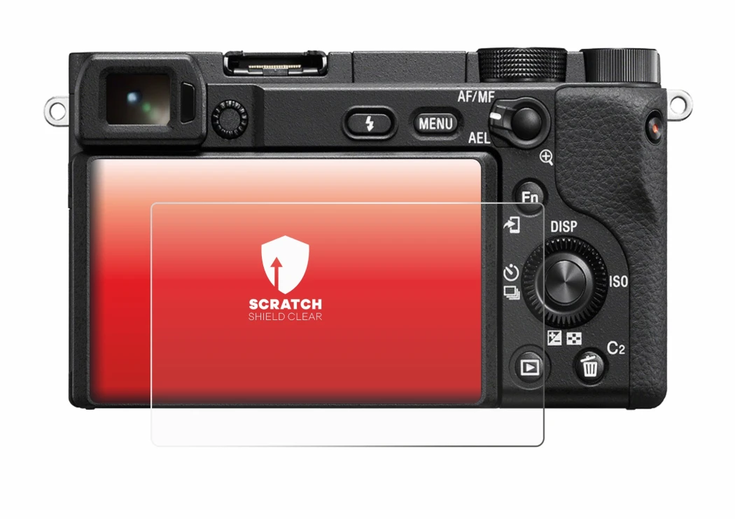 Abbildung des Geräts Sony Alpha 6400 mit einer Vielzahl des Displayschutzes.