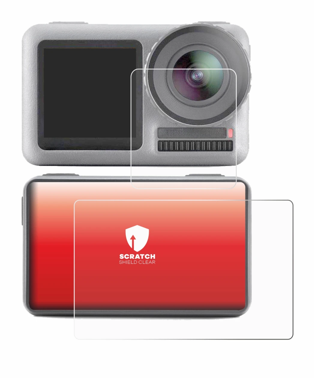 Abbildung des Geräts DJI Osmo Action mit einer Vielzahl des Displayschutzes.