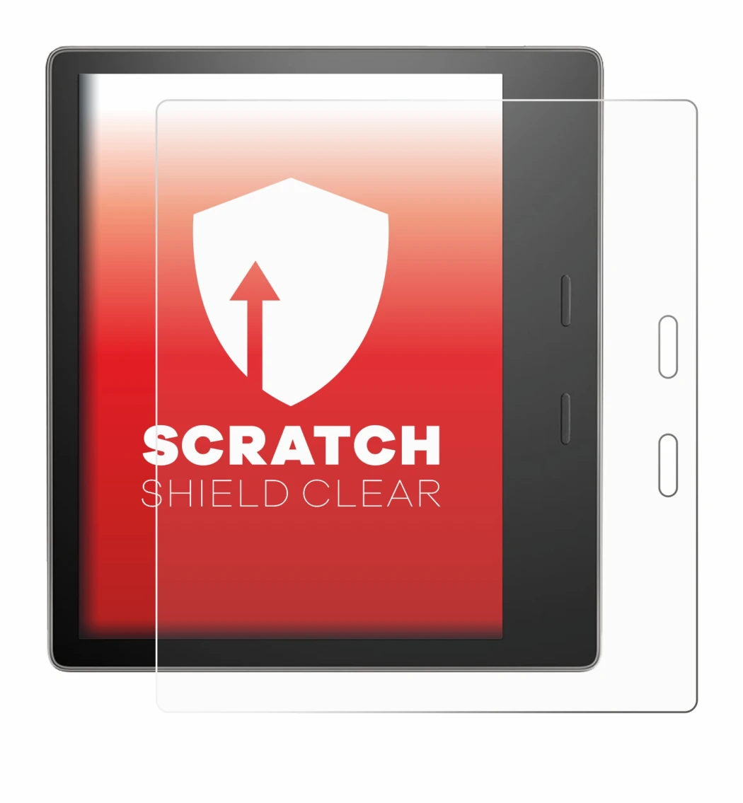 Abbildung des Geräts Amazon Kindle Oasis 2019 (10. Gen.) mit einer Vielzahl des Displayschutzes.