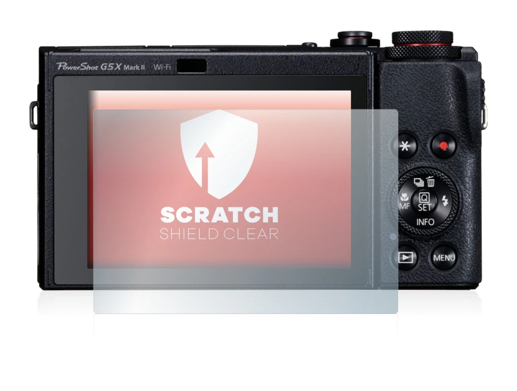 Abbildung des Geräts Canon PowerShot G5 X Mark II mit einer Vielzahl des Displayschutzes.