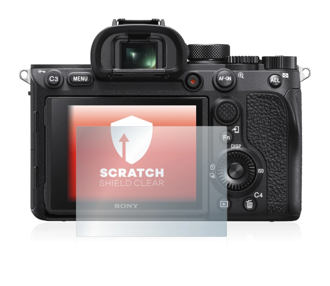 Abbildung des Geräts Sony Alpha 7R IV mit einer Vielzahl des Displayschutzes.