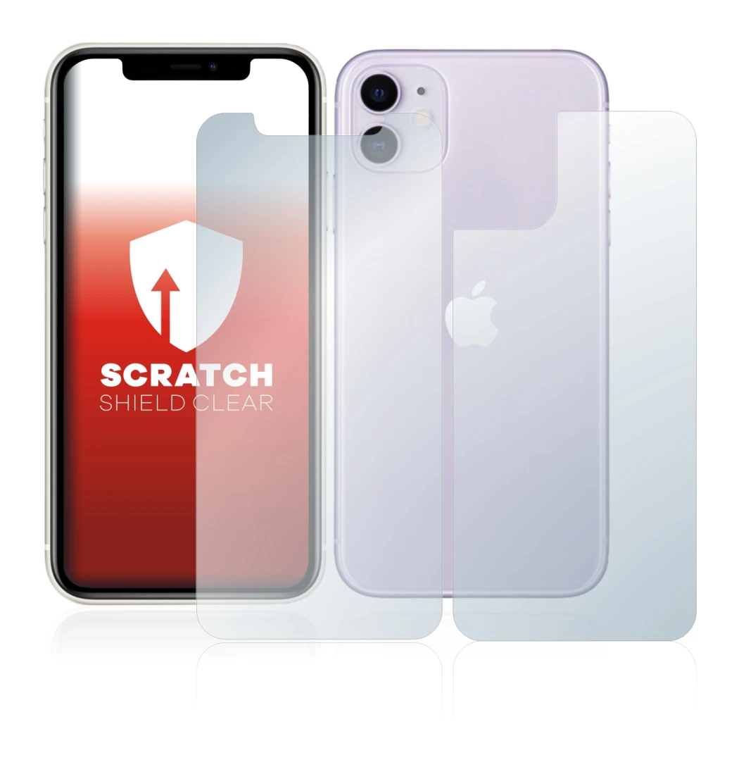 Abbildung des Geräts Apple iPhone 11 (Display+Rückseite) mit einer Vielzahl des Displayschutzes.