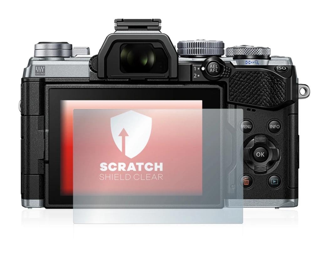 Abbildung des Geräts Olympus OM-D E-M5 Mark III mit einer Vielzahl des Displayschutzes.