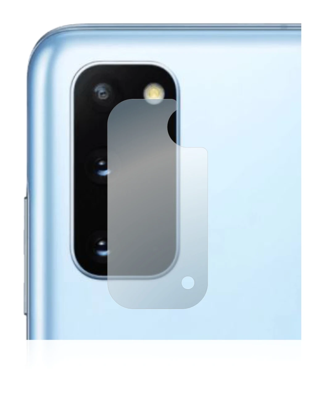 Abbildung des Geräts Samsung Galaxy S20 (NUR Kameraschutz) mit einer Vielzahl des Displayschutzes.