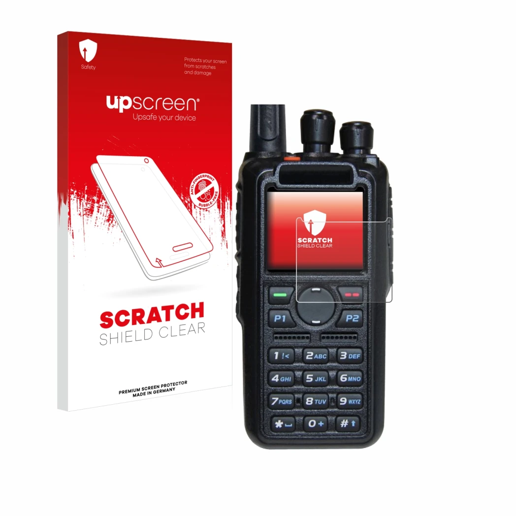 Vorderseite einer Produktverpackung mit dem Markenlogo upscreen. Daneben ist das Gerät AnyTone AT-D878UV Plus mit dem zugehöri