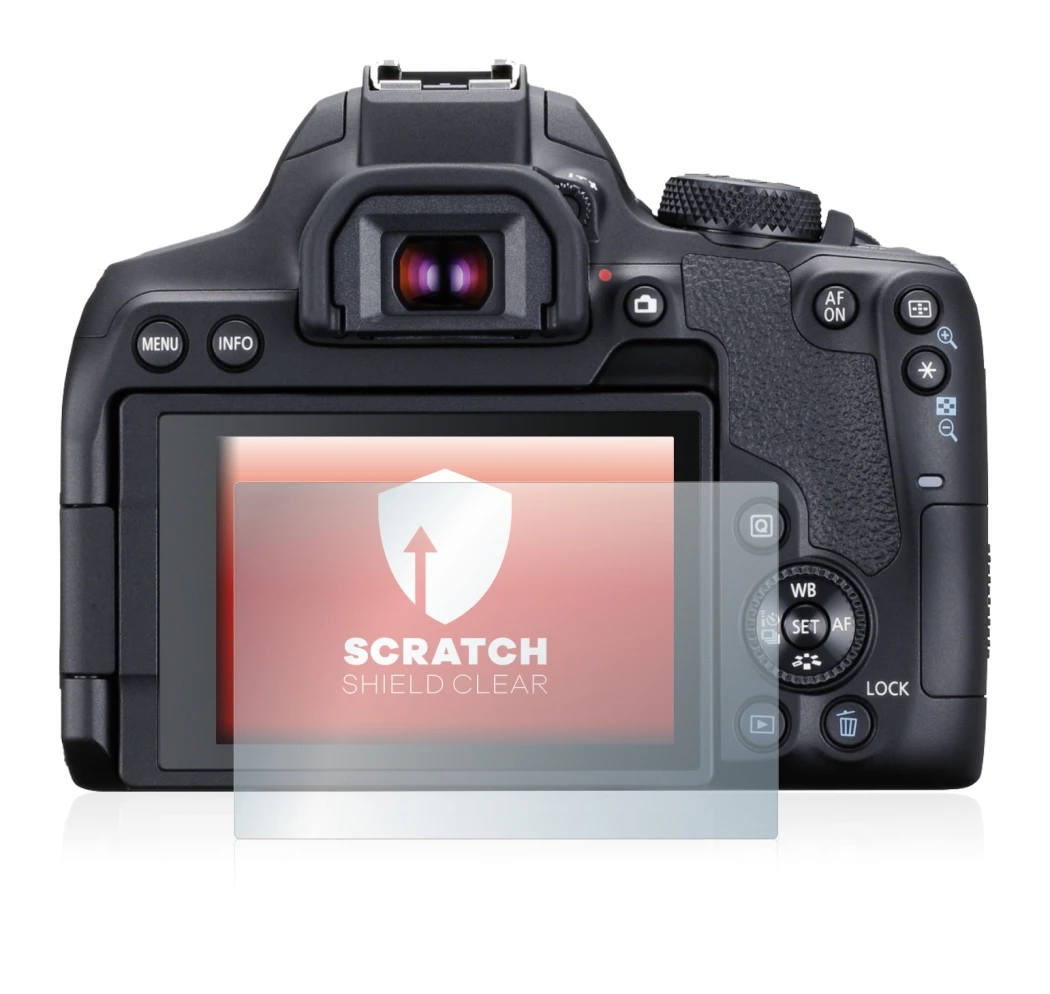 Abbildung des Geräts Canon EOS 850D mit einer Vielzahl des Displayschutzes.