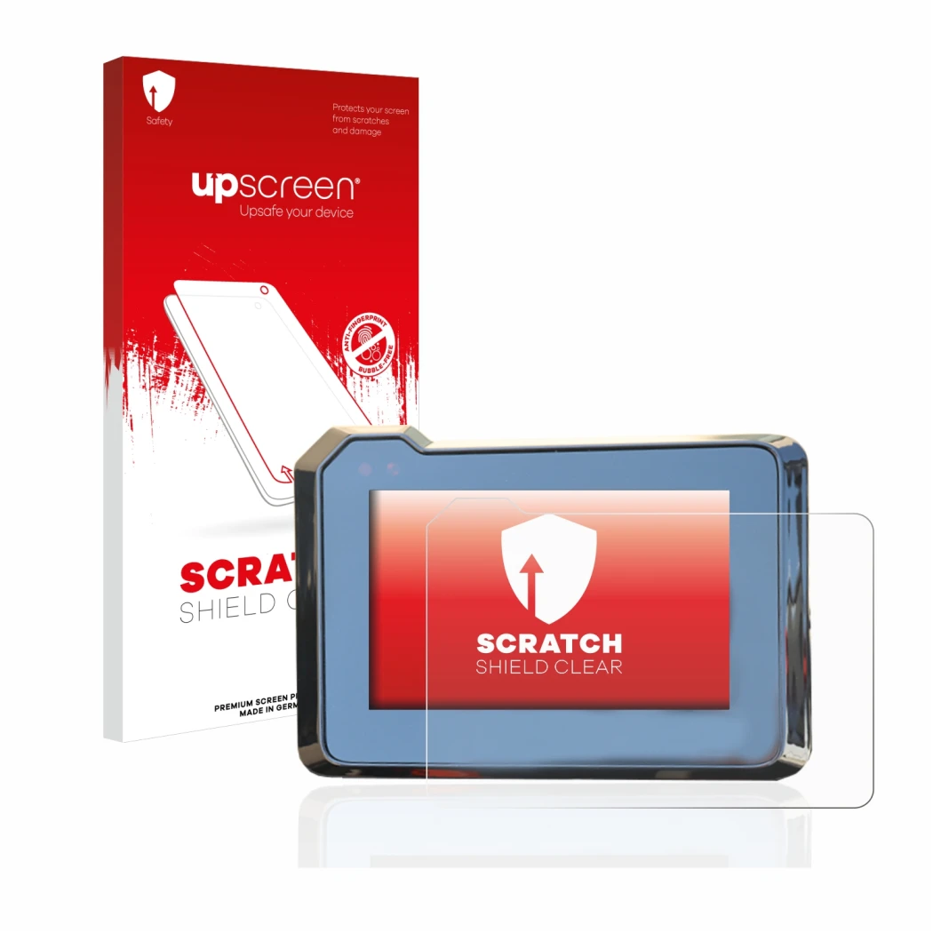 Vorderseite einer Produktverpackung mit dem Markenlogo upscreen. Daneben ist das Gerät KTM 1290 Super Duke R 2020/2022 TFT-Dis