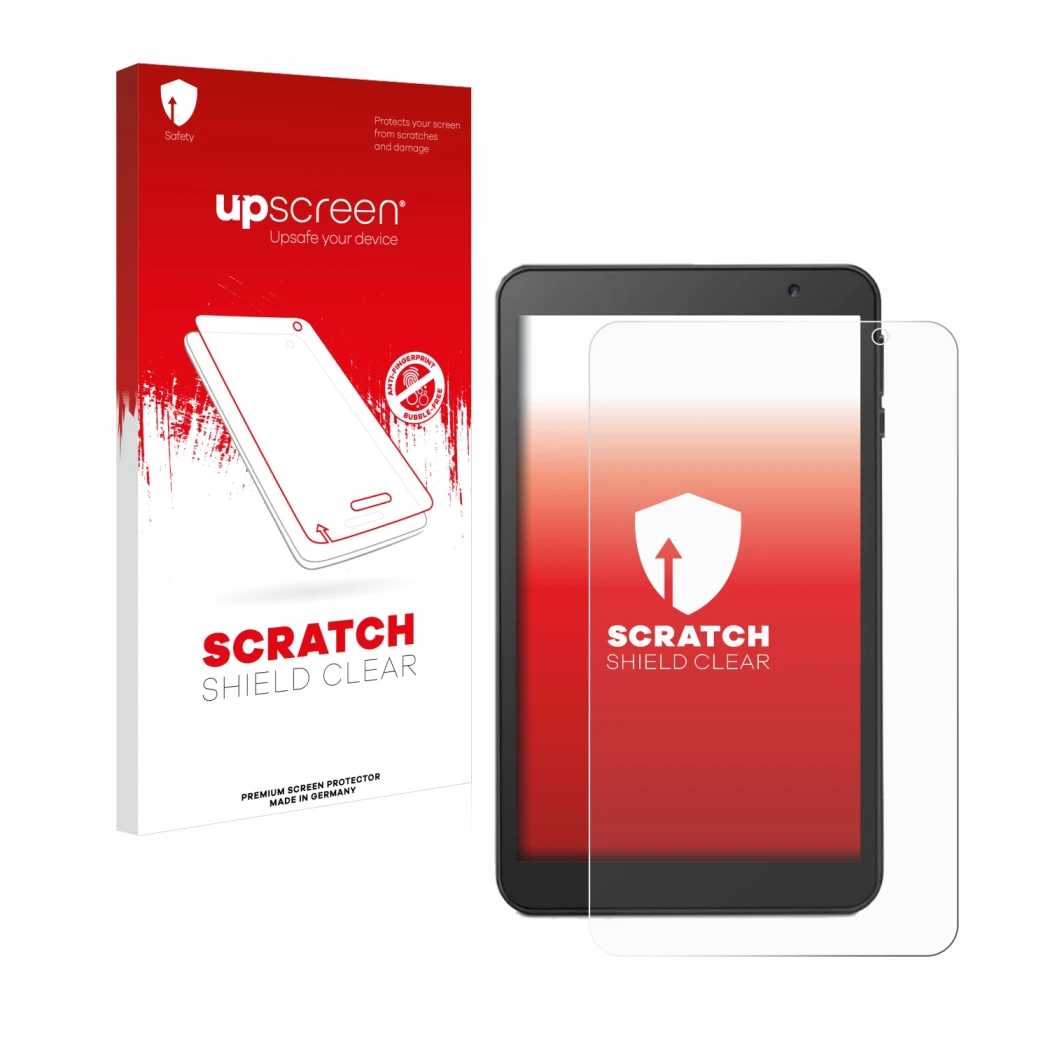 Vorderseite einer Produktverpackung mit dem Markenlogo upscreen. Daneben ist das Gerät Vankyo MatrixPad S8 mit dem zugehörigen
