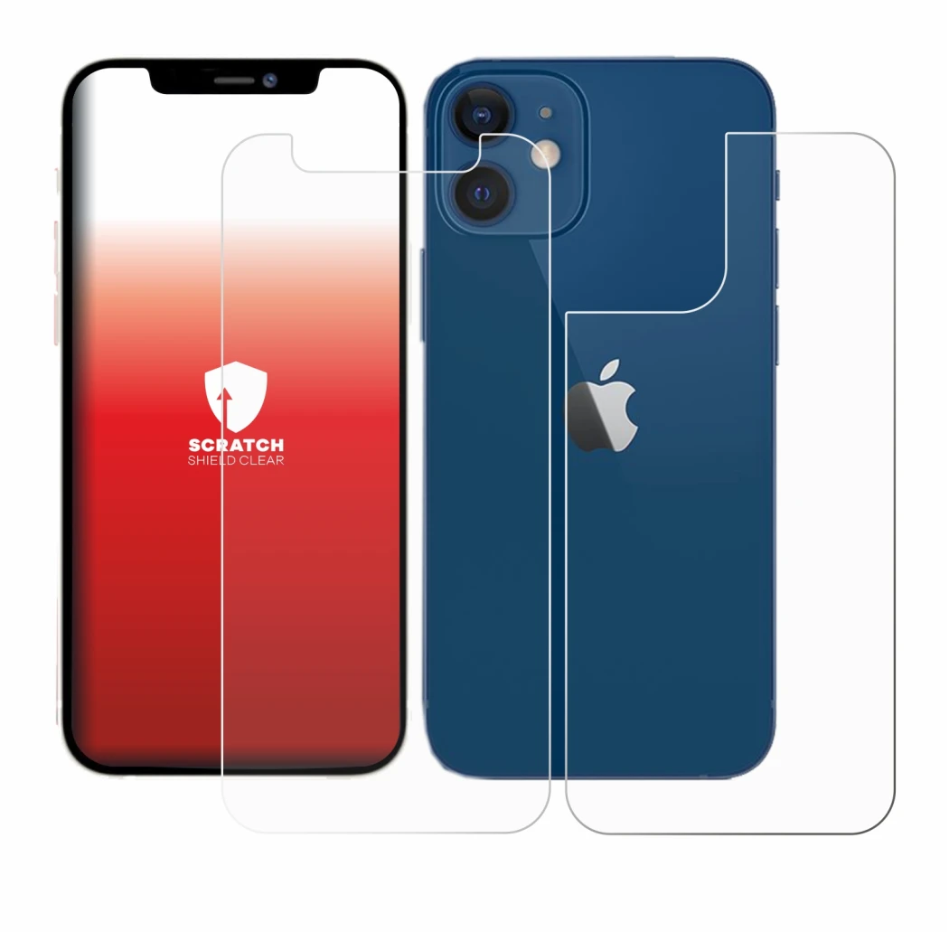 Abbildung des Geräts Apple iPhone 12 mini (Display+Rückseite) mit einer Vielzahl des Displayschutzes.