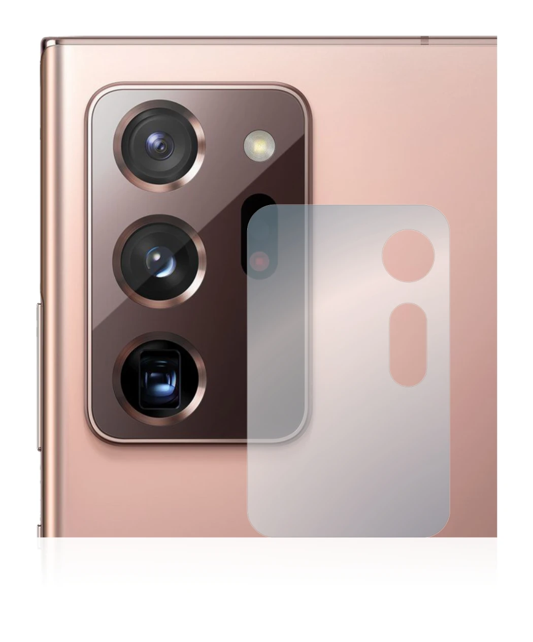 Abbildung des Geräts Samsung Galaxy Note 20 Ultra (NUR Kameraschutz) mit einer Vielzahl des Displayschutzes.