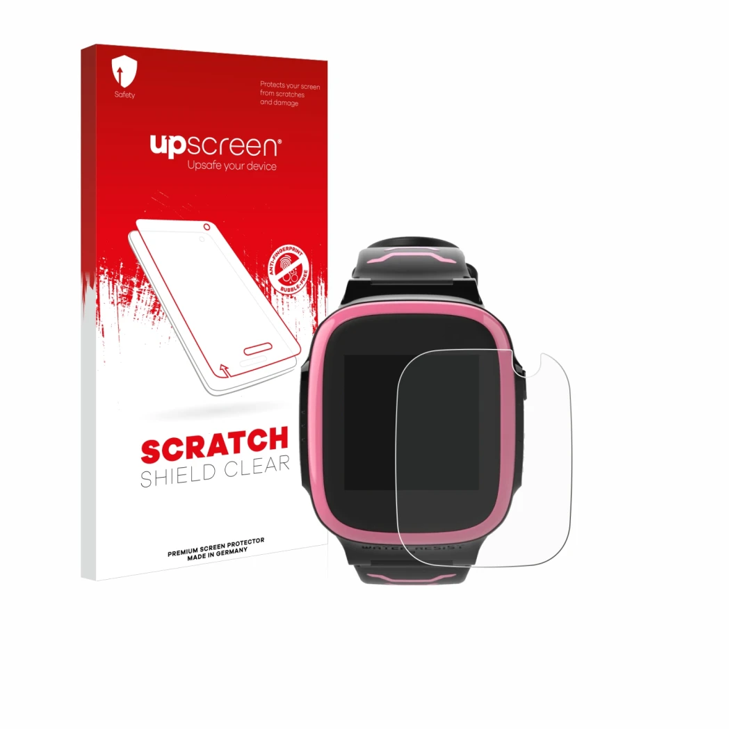 Vorderseite einer Produktverpackung mit dem Markenlogo upscreen. Daneben ist das Gerät Xplora X5 Play mit dem zugehörigen Disp