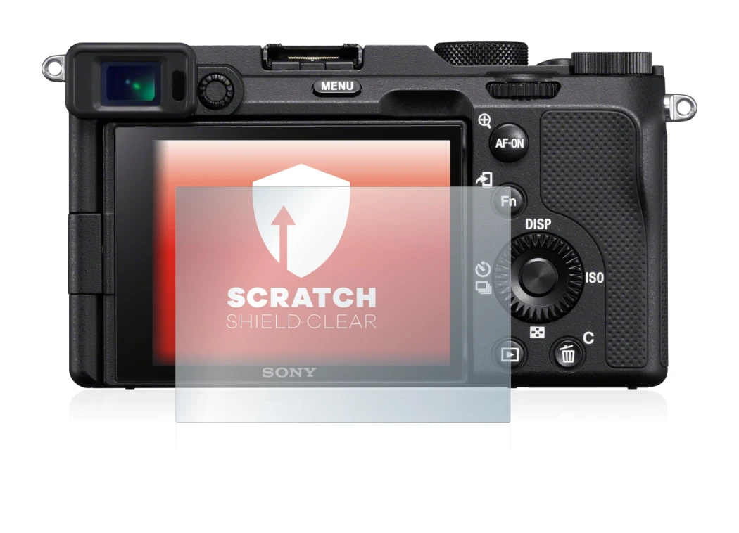 Abbildung des Geräts Sony A7C mit einer Vielzahl des Displayschutzes.