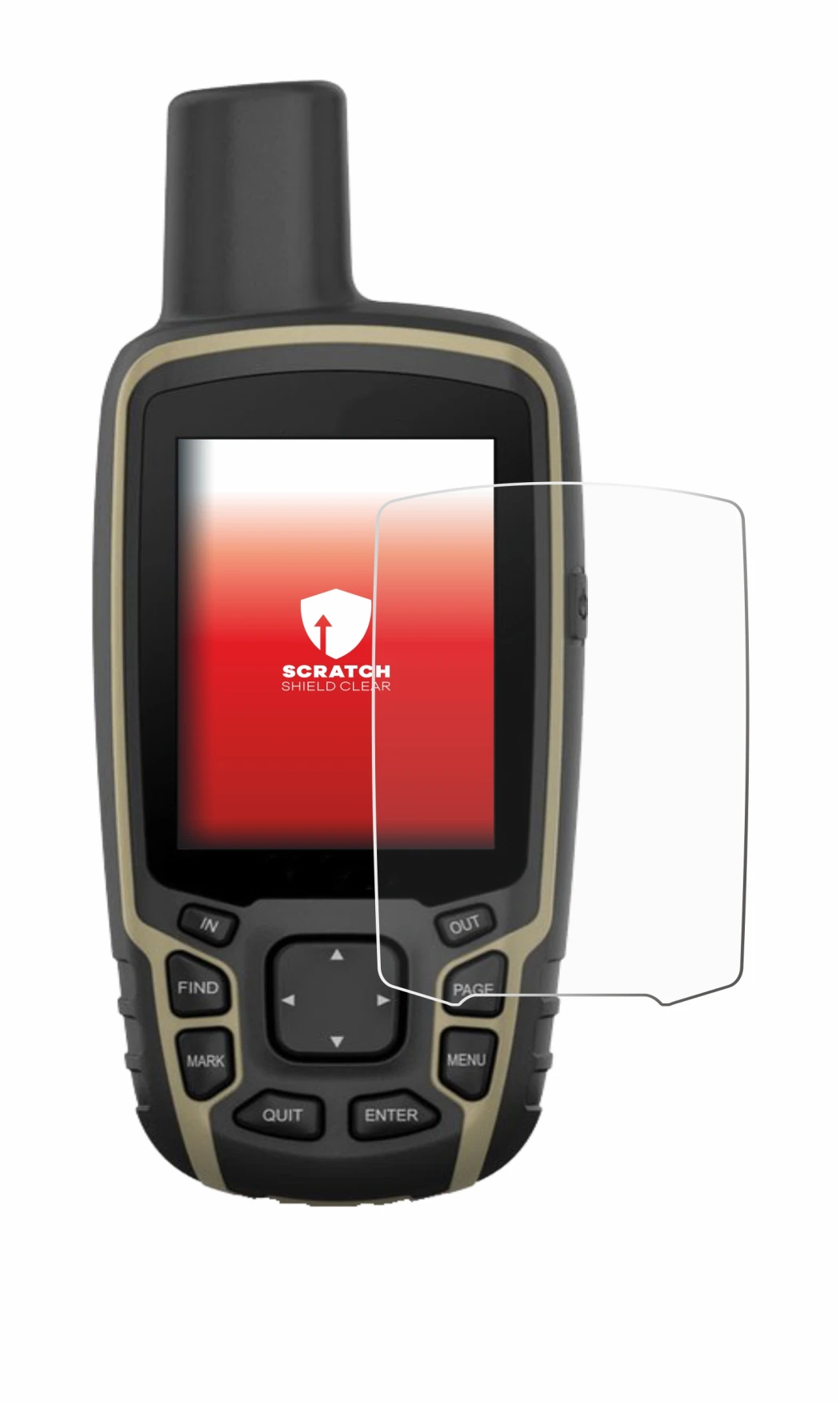 Abbildung des Geräts Garmin GPSMAP 65 mit einer Vielzahl des Displayschutzes.