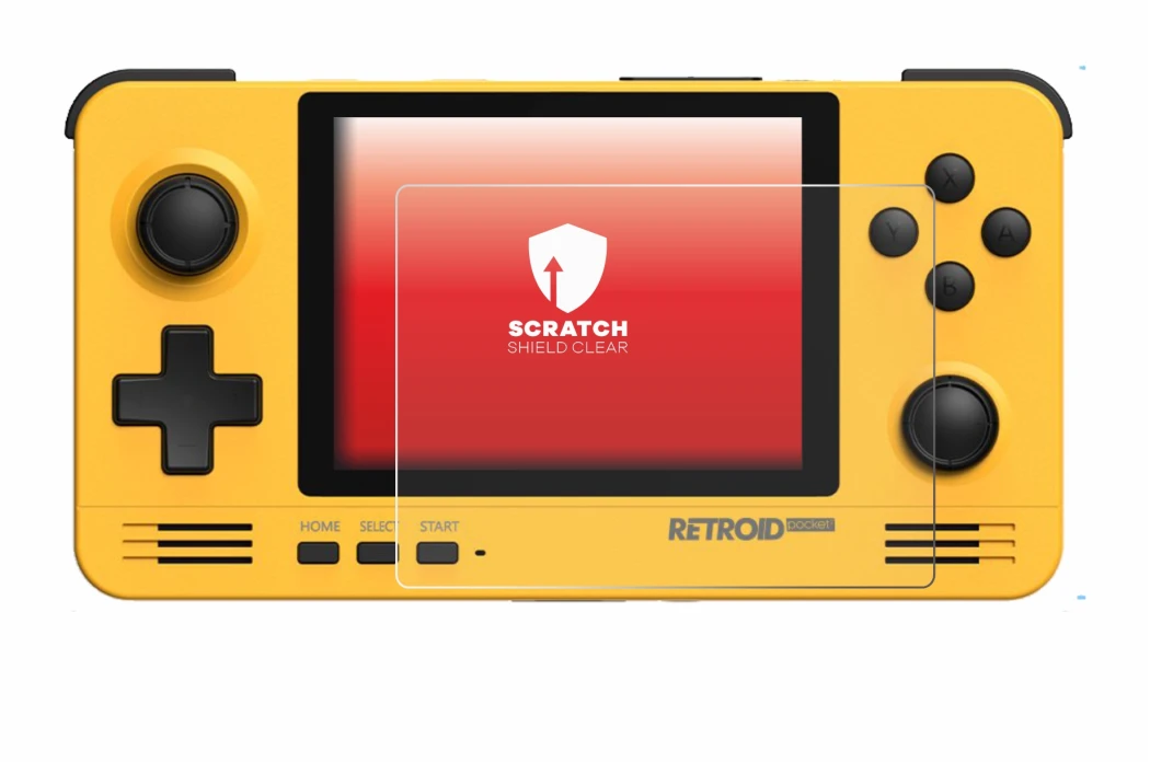 Abbildung des Geräts Retroid Pocket 2 mit einer Vielzahl des Displayschutzes.