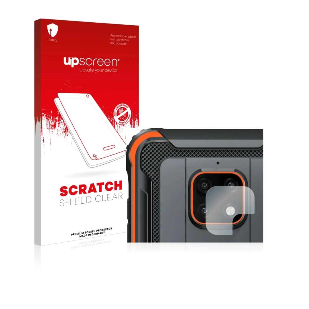 Vorderseite einer Produktverpackung mit dem Markenlogo upscreen. Daneben ist das Gerät Blackview BV4900 Pro (NUR Kameraschutz)