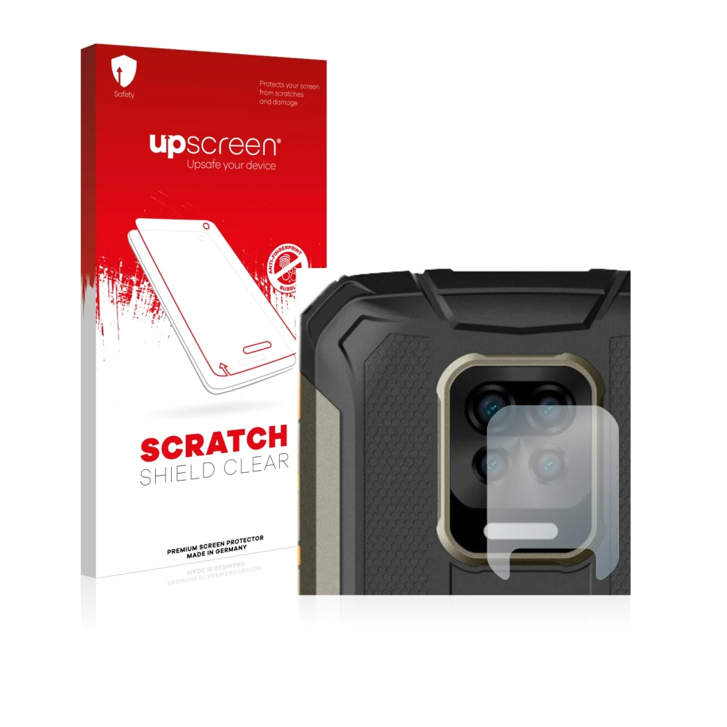Vorderseite einer Produktverpackung mit dem Markenlogo upscreen. Daneben ist das Gerät Doogee S59 Pro (NUR Kameraschutz) mit d