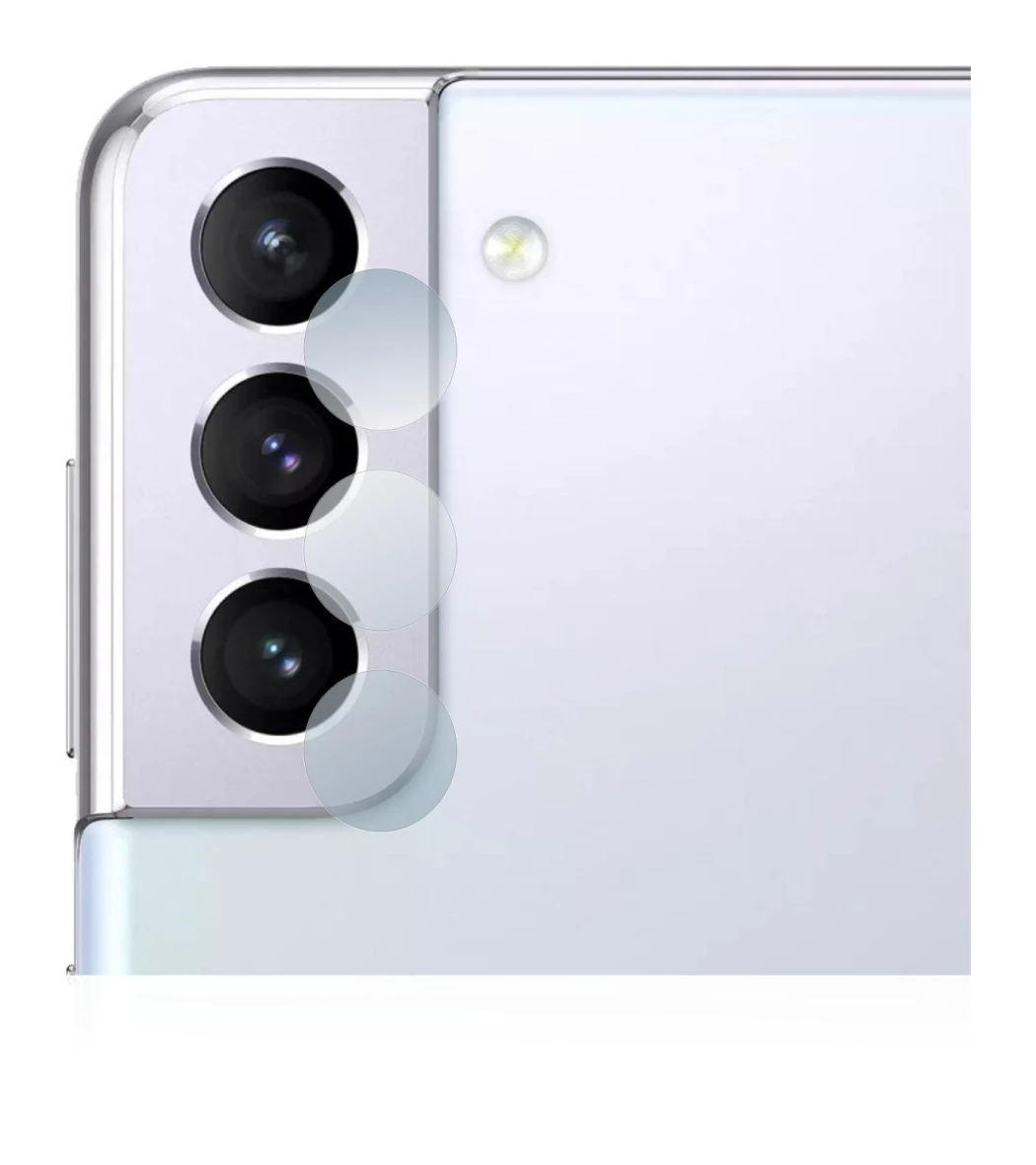 Abbildung des Geräts Samsung Galaxy S21 (NUR Kameraschutz) mit einer Vielzahl des Displayschutzes.