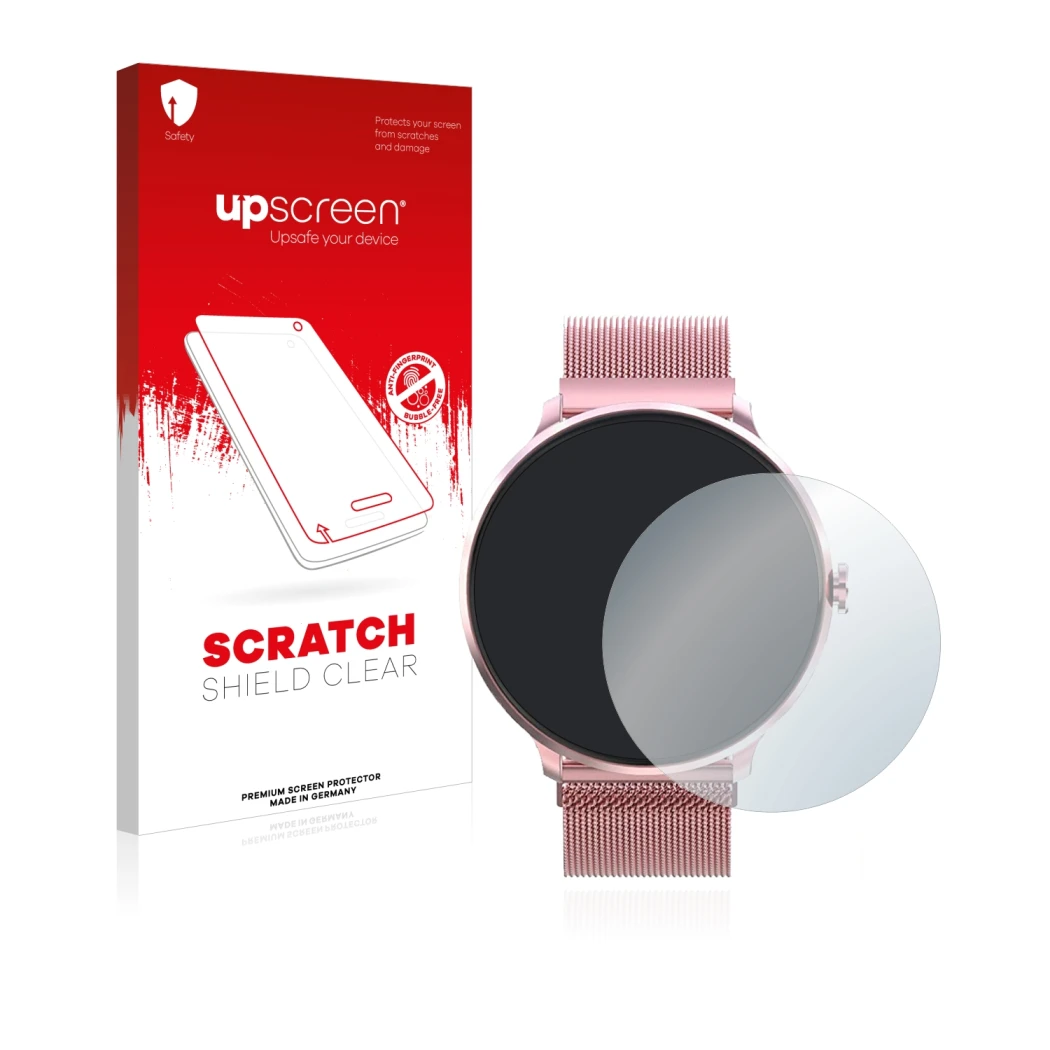 Vorderseite einer Produktverpackung mit dem Markenlogo upscreen. Daneben ist das Gerät Bebinca Smartwatch mit dem zugehörigen