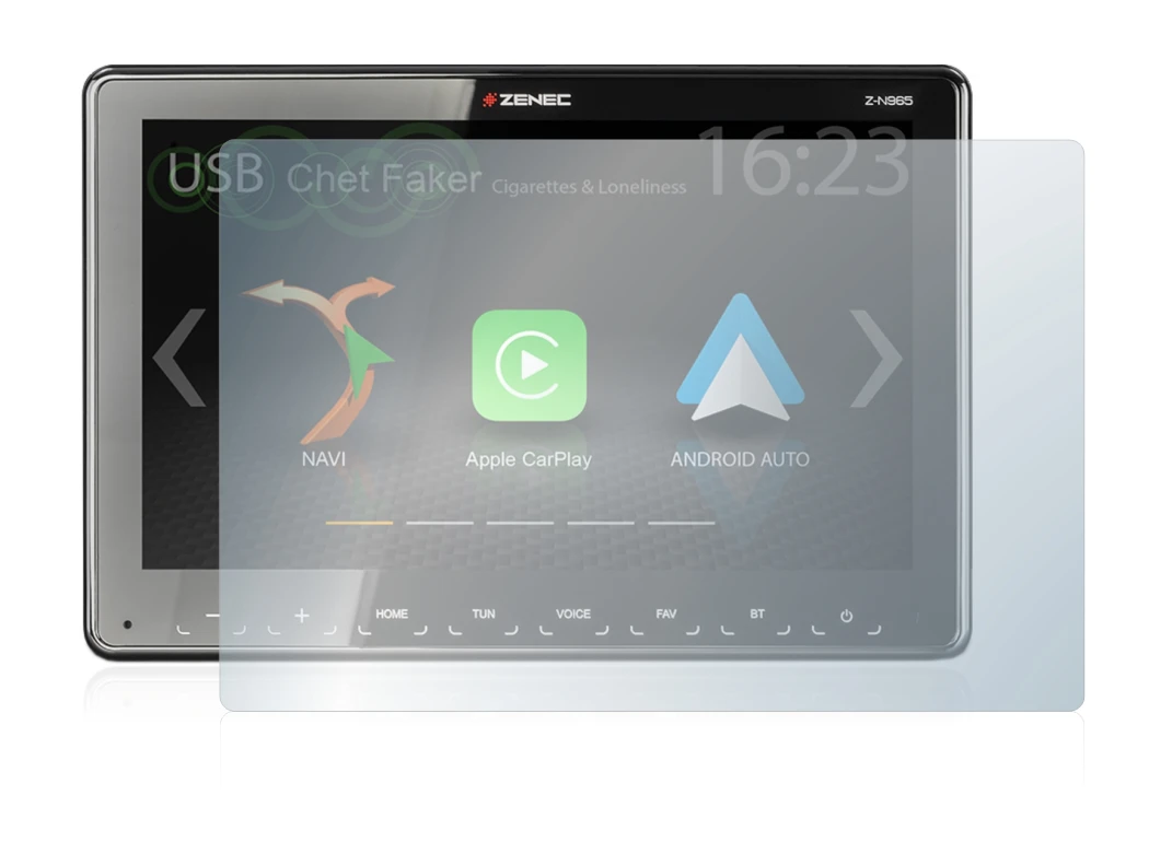 Abbildung des Geräts Zenec Z-N965 mit einer Vielzahl des Displayschutzes.