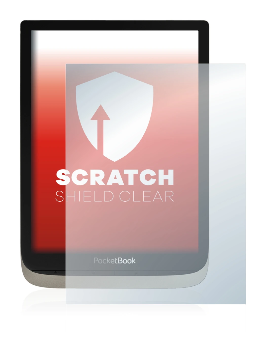 Abbildung des Geräts PocketBook InkPad Color mit einer Vielzahl des Displayschutzes.