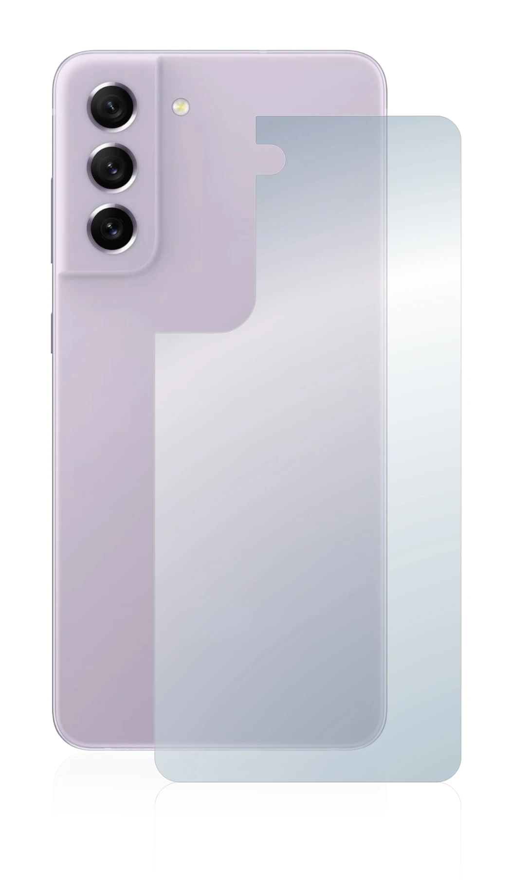 Abbildung des Geräts Samsung Galaxy S21 FE 5G (Rückseite) mit einer Vielzahl des Displayschutzes.