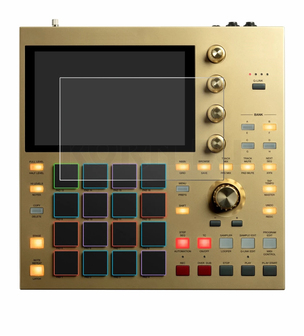Abbildung des Geräts Akai MPC One mit einer Vielzahl des Displayschutzes.