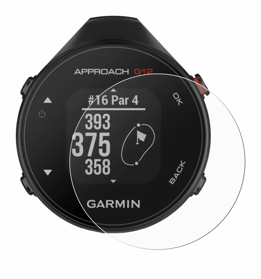 Abbildung des Geräts Garmin Approach G12 mit einer Vielzahl des Displayschutzes.