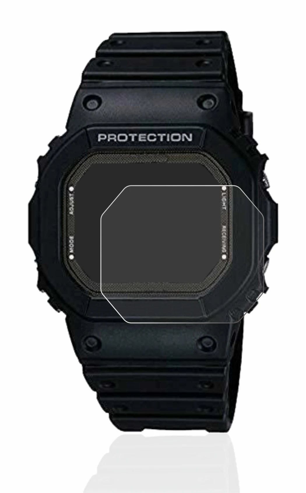 Abbildung des Geräts Casio G-Shock GW-5000-1JF mit einer Vielzahl des Displayschutzes.
