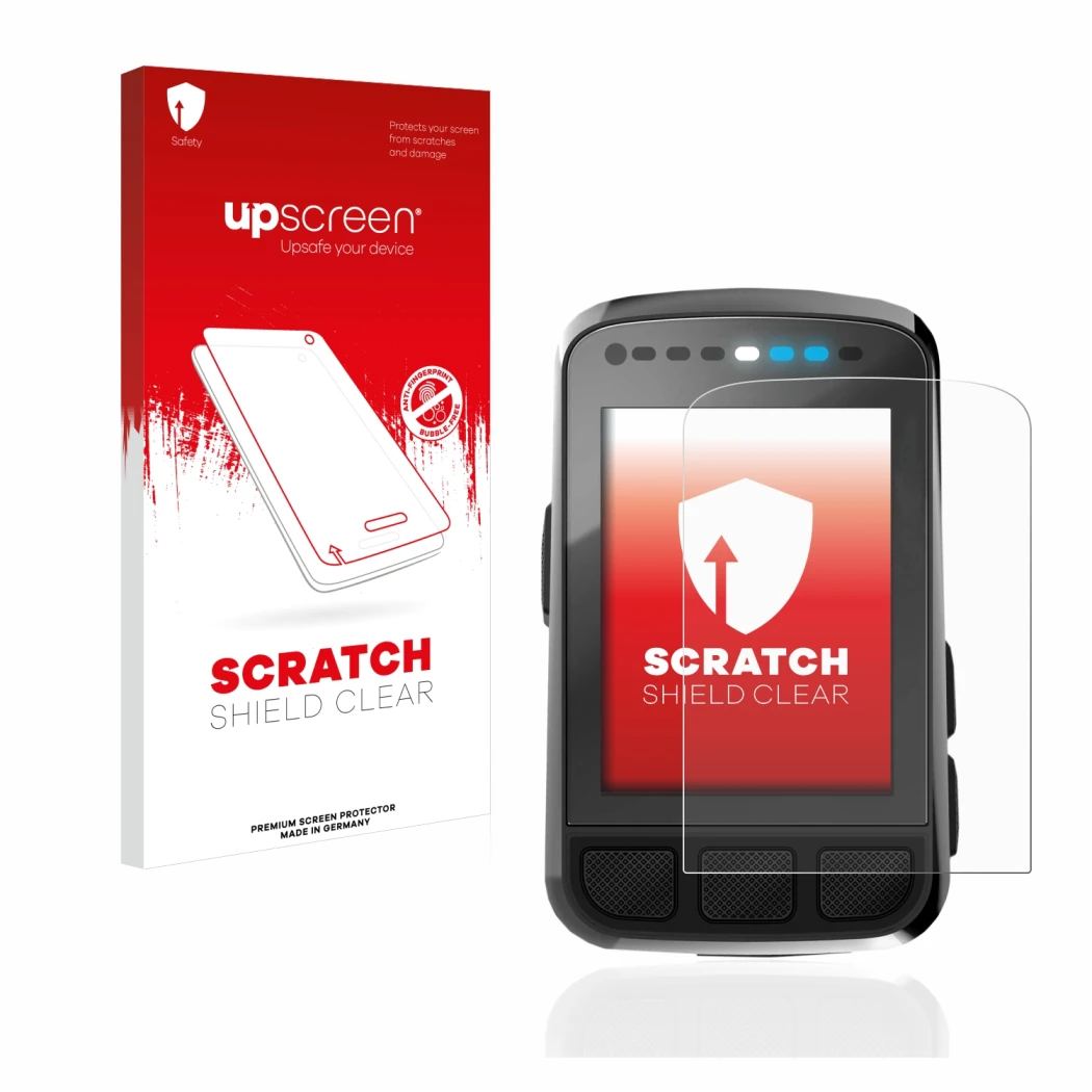 Vorderseite einer Produktverpackung mit dem Markenlogo upscreen. Daneben ist das Gerät Wahoo Elemnt Bolt V2 GPS mit dem zugehö