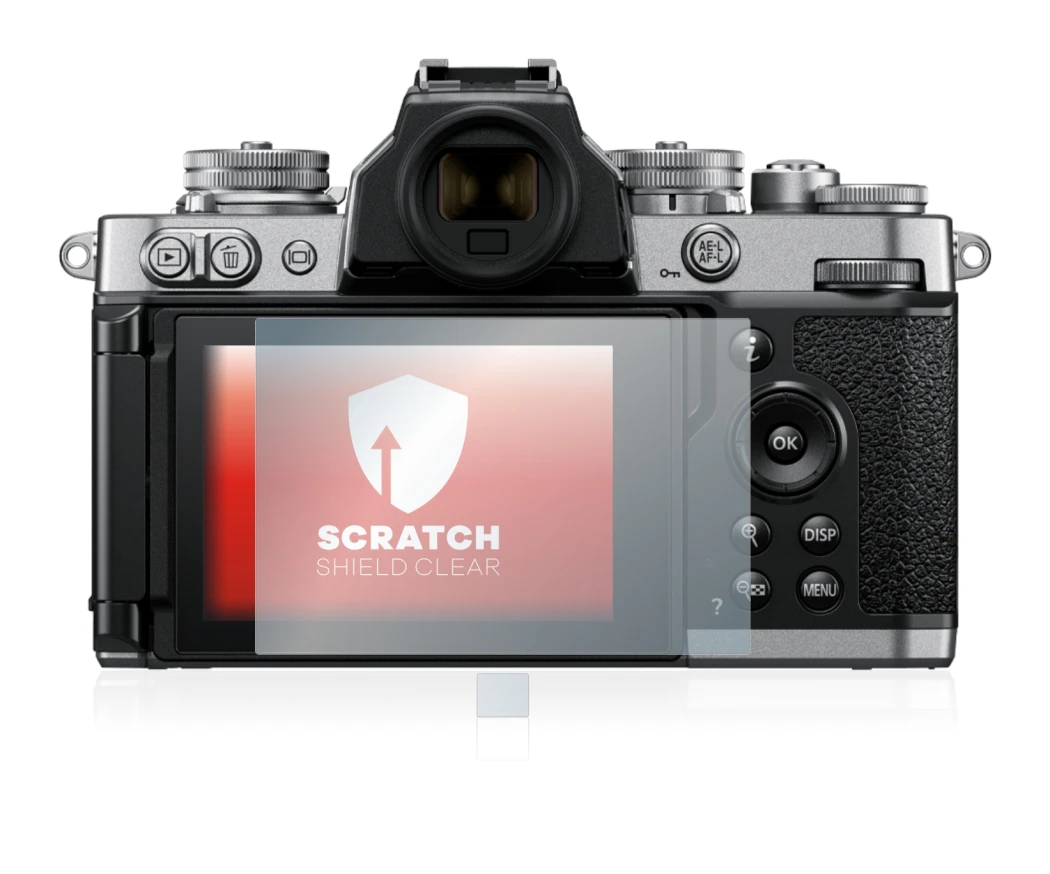 Abbildung des Geräts Nikon Z fc mit einer Vielzahl des Displayschutzes.